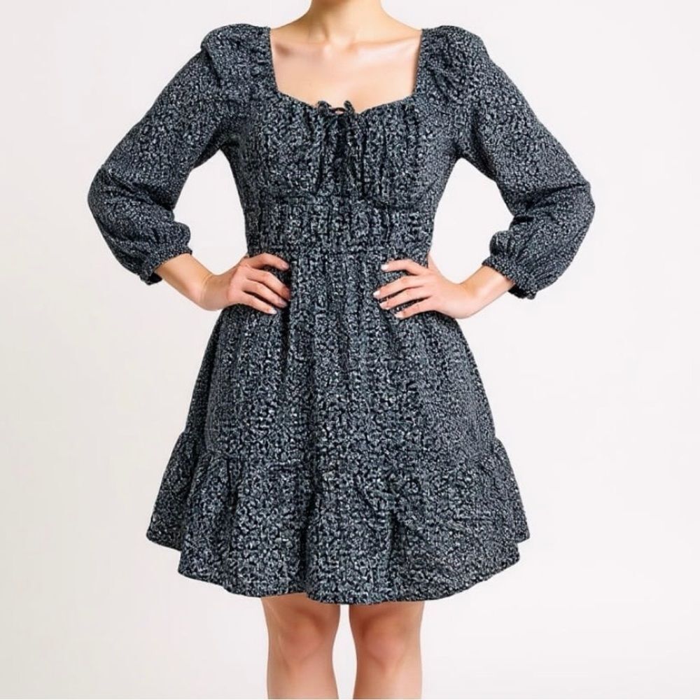 Hollister Floral Smocked Mini Dress Puff Sleeve Square Neck Built-In Shorts M